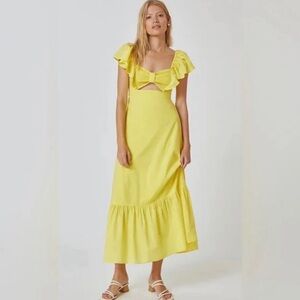 Farm Rio x Anthro Yellow Cutout Ruffle Maxi Dress